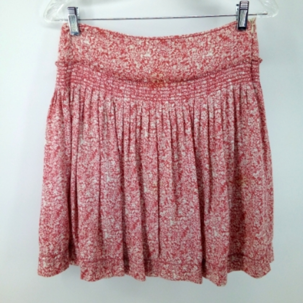 M.S.S.P. Fall Rust Floral Smocked Pleated Skater Skirt XS Rayon Blend